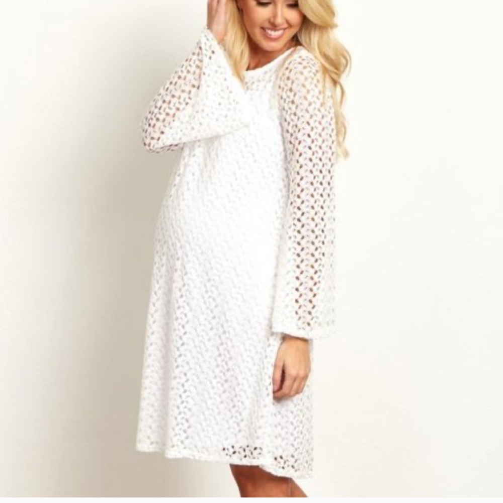 Pinkblush White Crochet Maternity Dress